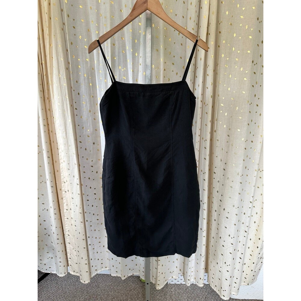 Trio New York Silk Cotton Blend Spaghetti Strap Little Black Mini Slip Dress 4